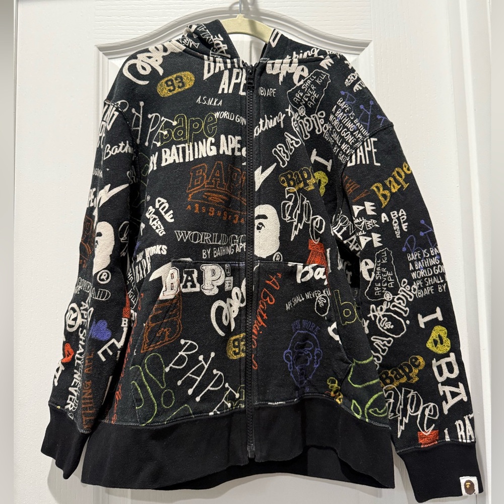 BAPE Kids Hand Draw Pattern Zip Hoodie sz 8
